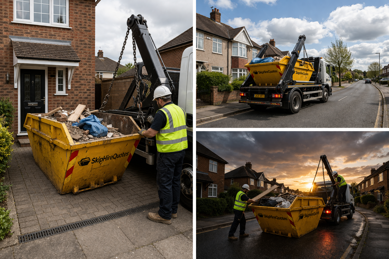 Residential skip hire and waste collection services with skip trucks removing construction and household waste in Essex